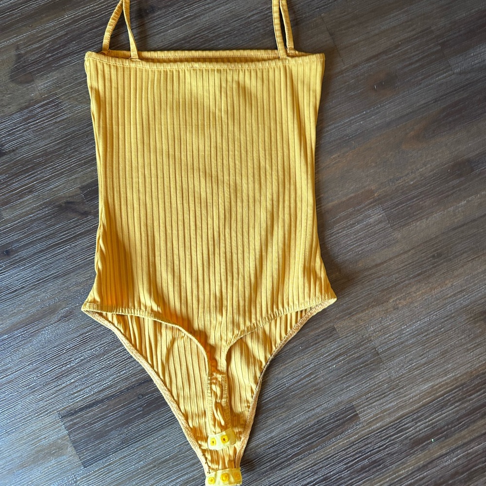 Yellow Ribbed Kids One Piece - Picture 2 of 3